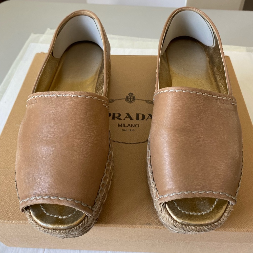 Tan Prada slides. Size 8.
